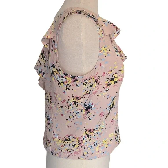 WHBM Floral Ruffle Blouse Pink Sleeveless V Neck Top Size 12 NWT Fairy Feminine - Picture 4 of 11